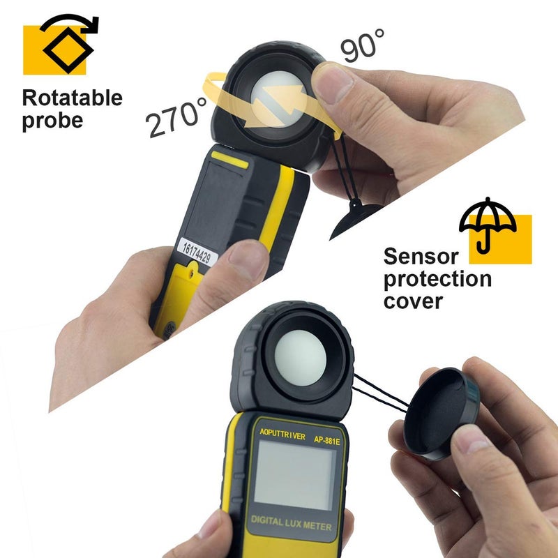 AOPUTTRIVER Digital Illuminance Light Meter,0.01~300,000 Measurement Range Lux Meter Foot Candles Luxmeter with 270Âº Rotated Sensor for Indoor Outdoor Light Meters for Plants (AP-881E) - Image 4